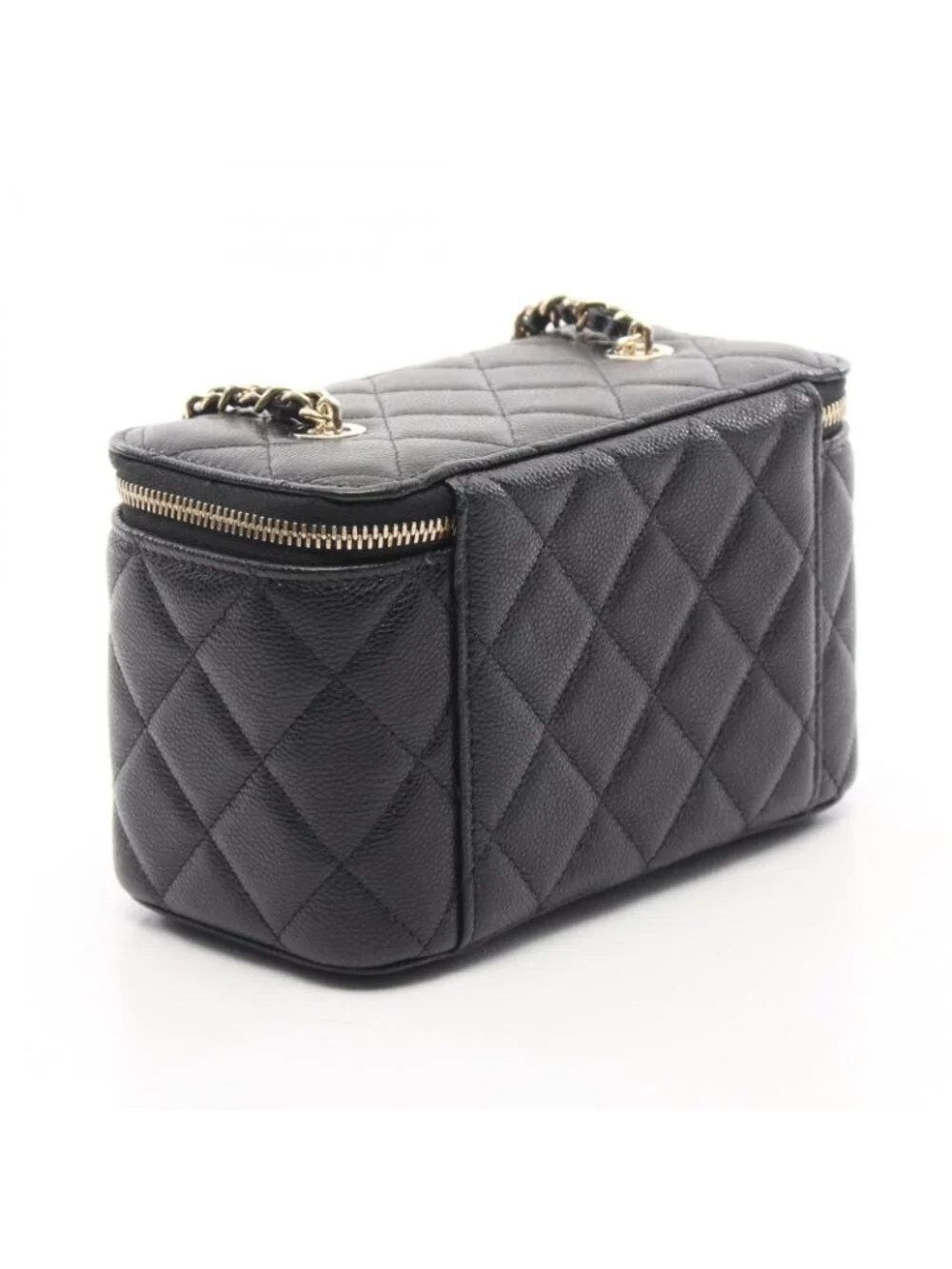 Chanel Shoulder Bag Quilted Small Vanity with Mirror Black Caviar Leather Chain